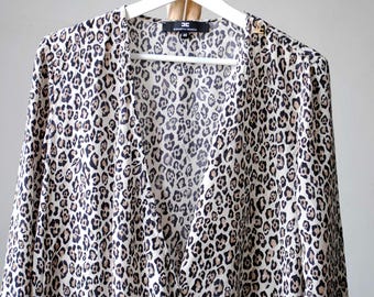 chemise en soie à imprimé animal vintage, chemisier cache-cœur drapé en soie pour femme