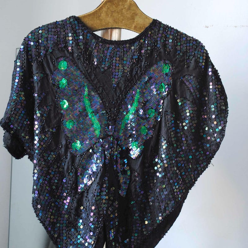 Sequin Butterfly Round Neck Short Sleeve T-Shirt