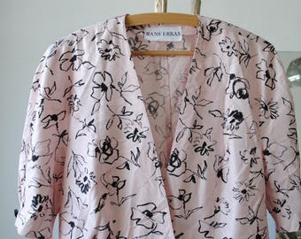 Vintage Pale Pink Floral Print Silk Blazer  Size Medium