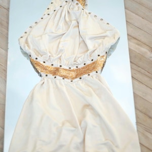 Beige Gold Silk Sequins Halter Top Size Small