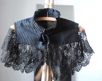 Victorian Black Lace Cape Antique Beaded Silk Collar