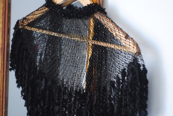 Vintage Black BEADED CAPE, Victorian Black Beaded… - image 2