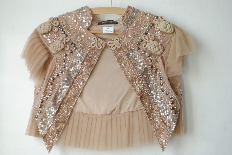 Vintage lovertjes Bolero, vrouwen BOLERO JAS, Sparkly Rose Gold Bolero, afbeelding 1