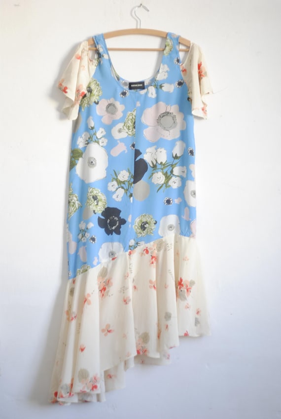 floral ruffle asymmetric silk dress Cinq Sept Kersti Floral Print Asymmetric Silk Dress In Lilac Wine Multi