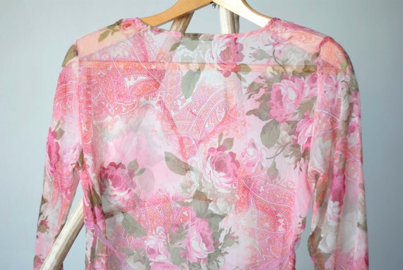 Vintage  Silk  Floral Print Pink Top, Rose Women … - image 4