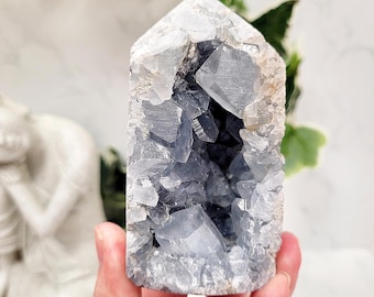 Celestite Tower • Blue Crystal Point with Natural Crystal Cavity