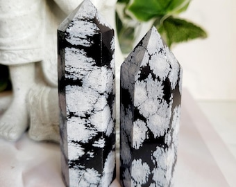 Snowflake Obsidian Tower • Black & Grey Polished Crystal Towers