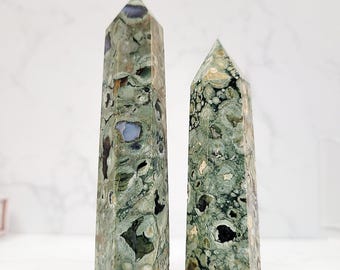 Rhyolite (Rainforest Jasper) Tower • Polished Green Patterned Stone