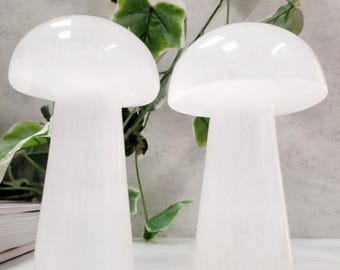 Large Selenite Mushroom • White Satin Spar Gypsum Carving