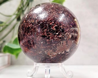Almandine Garnet Sphere with stand • Deep Red Crystal