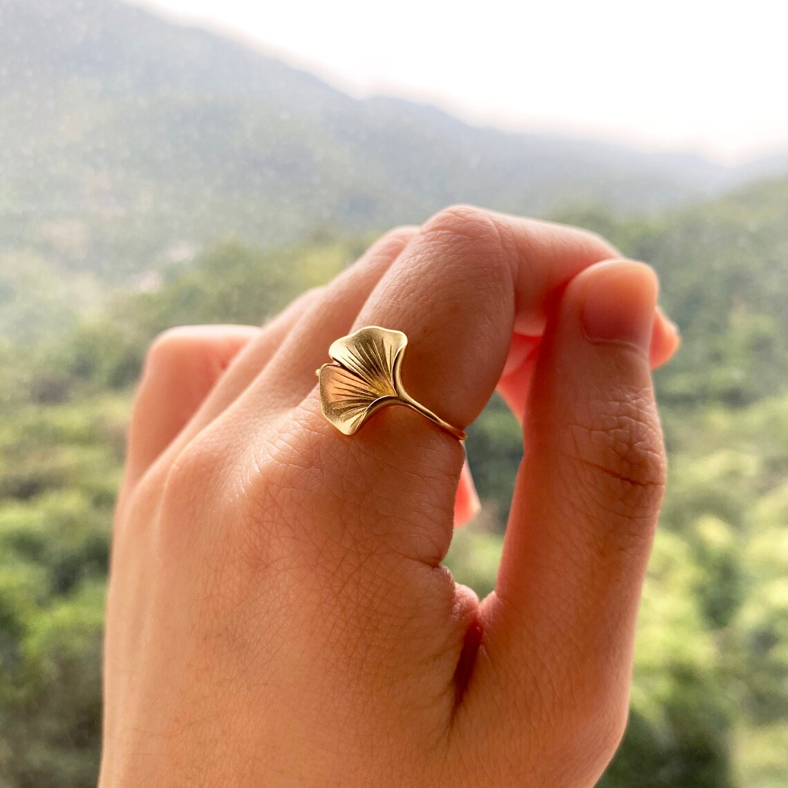 Ginkgo Leaf 18K Gold Ring Etsy