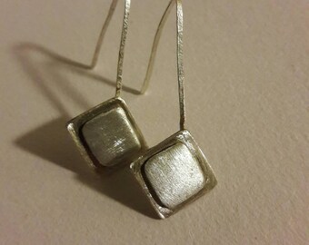 handmade earrings, silver earrings, square earrings, cube earrings, dangle drop earrings, wedding, gift for mum, anniversary, contemporary