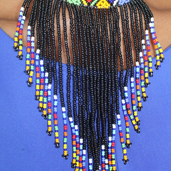 BLACK South African Maasai Zulu Jewelry Beaded Necklaces/ Masai Necklaces/ African Necklaces/ Beaded Necklace---Mothers Day Gifts