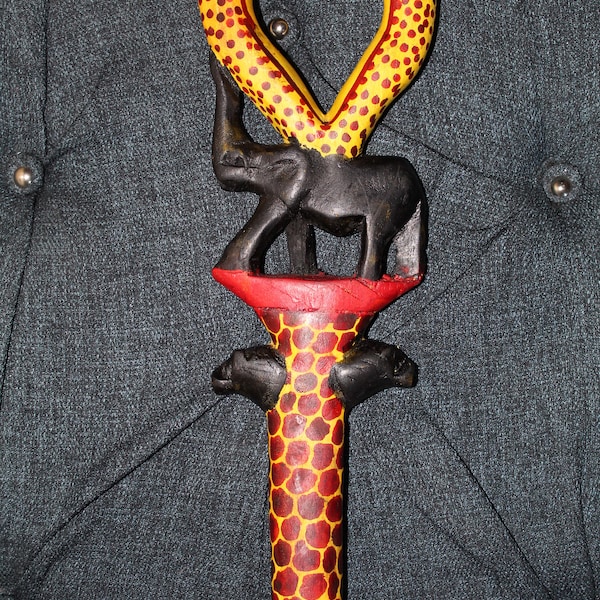 African Hand-Carved Walking Stick/Walking Cane/ Decorated Decorative Wood Art Walking Cane/ Walking Stick