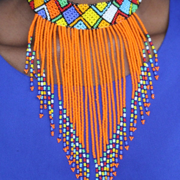 ORANGE South African Maasai Zulu Jewelry Beaded Necklaces/ Masai Necklaces/ African Necklaces/ Beaded Necklace---Mothers Day Gifts