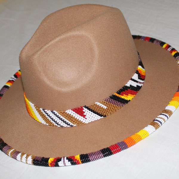 TAN African Fedora Hats/ Masai Hats/ Beaded Hats/ Fedora/ Summer Hats/ Mothers Day Gifts/ Gifts for Her/ Beaded Fedora