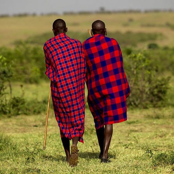 TWO (2) Maasai Shuka Body Wrap Blankets as worn by Masai Warriors