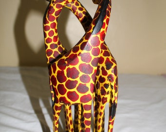 Famille De Girafe (3) Sculpture Bois Sculpté À La Main Art Masaï Africain Fait Au Kenya