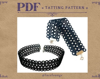 PDF Shuttle Tatting Pattern, Instant Digital Download, Wide choker or bracelet pattern