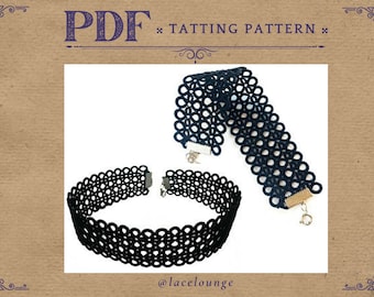 PDF Shuttle Tatting Pattern, Instant Digital Download, Wide choker or bracelet pattern