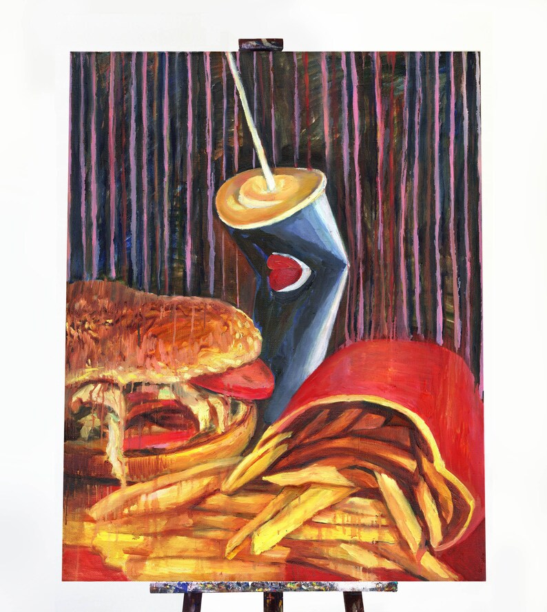 Digital art print Fast food painting Giclee Burger French Etsy