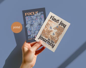 Dúo de postales motivacionales ilustradas – juego de 2 tarjetas de naturaleza e inspiración – postal artística para dar un impulso a tu energía.