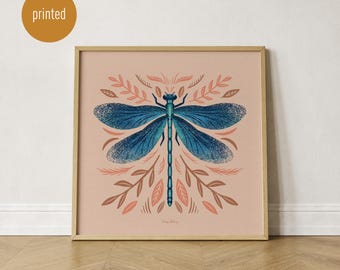 Póster "Libélula" – Ilustración botánica de insectos – Arte mural natural – Póster decorativo de libélula