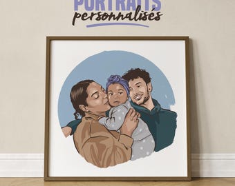 Retrato digital personalizado – a partir de una foto – retrato de pareja, familia, regalo digital personalizado