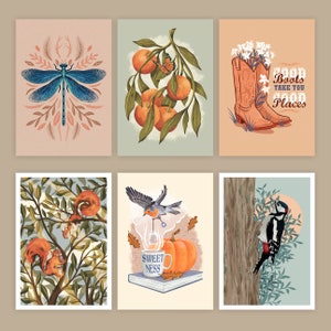 Set of 6 illustrated postcards