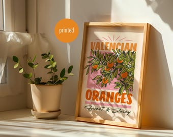 Ilustración de naranjas valencianas - Póster A4, arte mural retro vintage de cítricos, decoración de cocina con un toque dulce y jugoso.