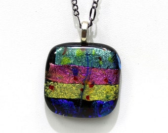 Colorful Dichroic Fused Glass Pendant