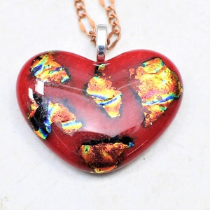 Red Fused Dichroic Glass Heart Valentine Pendant,  Great Valentine&#39;s Day gift!