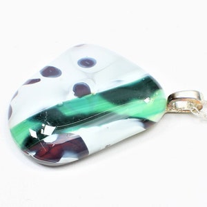 Colorful Maroon. Green, and White Fused Glass Pendant