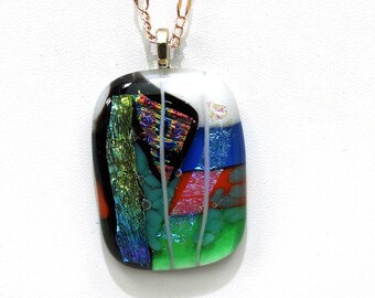 Colorful Dichroic Fused Glass Pendant