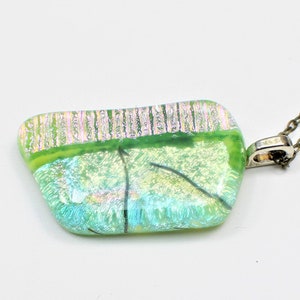 Colorful Dichroic Fused Glass Pendant, Emerald Green Pendant