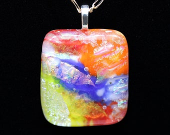 Colorful Dichroic Fused Glass Pendant