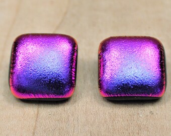 Fused Dichroic Glass Earrings, Metallic Purple Dichroic Glass