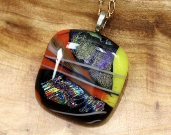 Colorful Dichroic Fused Glass Pendant