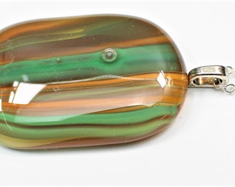 Colorful Orange-Green Fused Glass Pendant