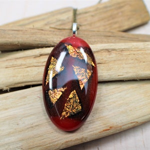 Colorful Dichroic Fused Glass Cast Pendant, Orange and Gold Colors