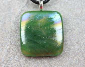 Framed Mosaic Stained Glass With Dichroic Fused Glass Pendant Necklace ...