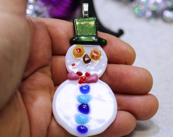 フューズドガラスの雪だるまクリスマスツリーオーナメント（Zany Zak