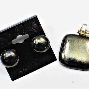 Iridescent Bronze Fused Glass Pendant and Earrings