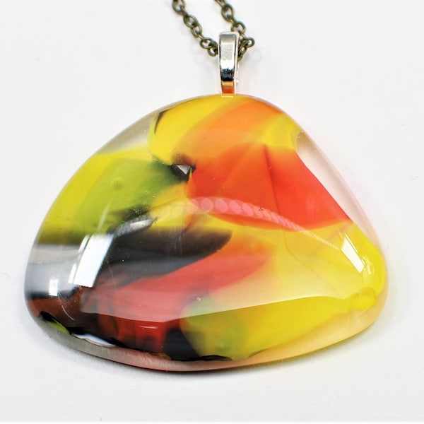Colorful Red-Yellow Fused Glass Pendant