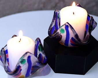 Fused Glass Votive Candle Holders, Colorful Tea Light Candle Holders