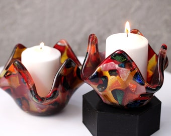 Medium Fused Glass Votive Candle Holders, Colorful Candle Holders