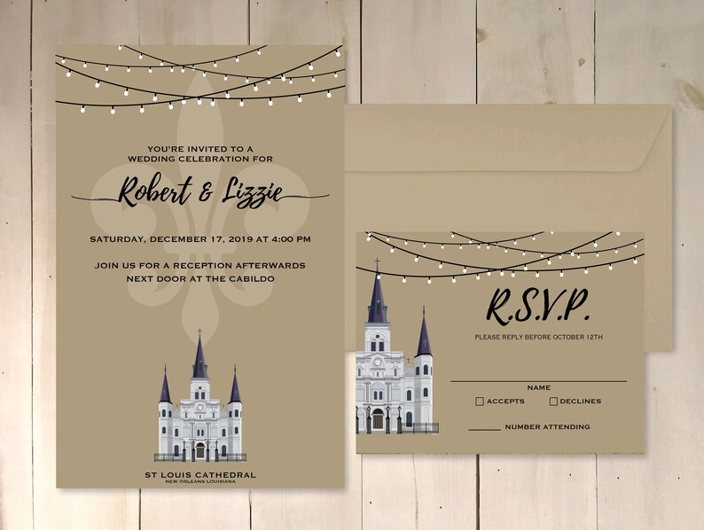 New Orleans Theme Wedding RSVP Invitation Save the Date St Louis