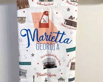 Marietta Georgia Tea Towel Historic Square Strand Digital Illustrations