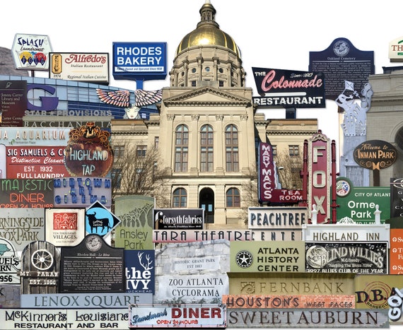 Alanta Georgia PhotoMontage - Atlanta Photo Print - Georgia State Capitol - Travel Photography