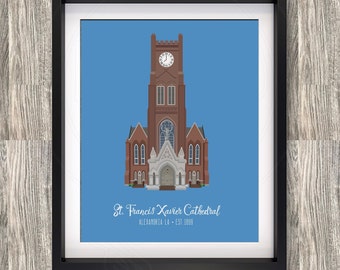 St. Francis Xavier Cathedral Alexandria Louisiana 8x10 inch poster Wedding  Anniversary gift